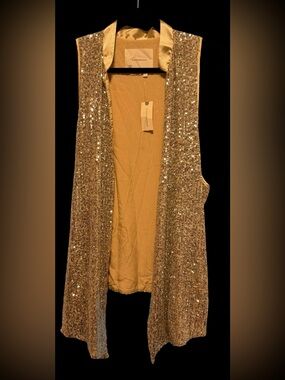 Anthropologie Gold Sequin Long Vest